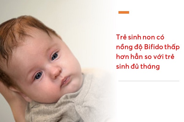trẻ sinh non có nồng độ Bifidobacterium thấp hơn hẳn so với trẻ sinh đủ tháng