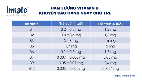 hàm lượng vitamin B khuyến cáo cho trẻ