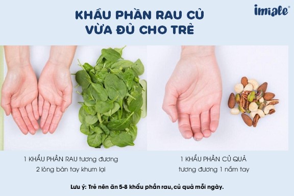 trẻ bị đầy bụng nên ăn 5-8 khẩu phần rau, củ quả